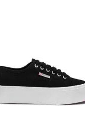 Superga  2790 Platform Sneakers, Black Canvas Size Women 9.5, Men 8   NIB